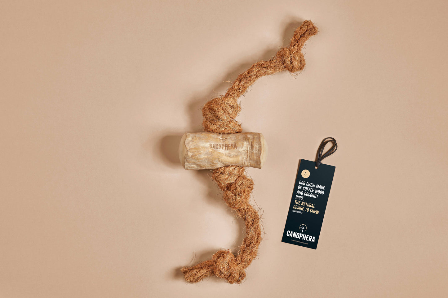 Dog Chew Made of Coffee Wood and Coconut Rope.: XL / English